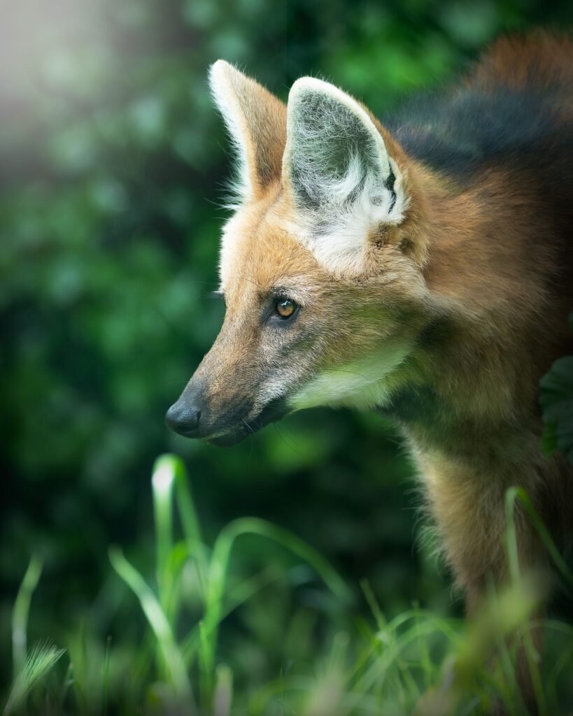Lobo-guará em meio à vegetação, o grande canídeo do cerrado brasileiro